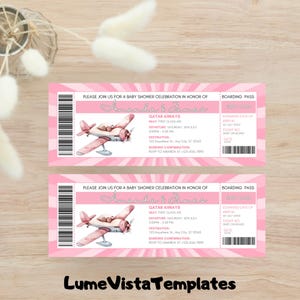 Airplane Ticket Baby Shower Invitation Girl: Pink Travel Theme (Digital Download)