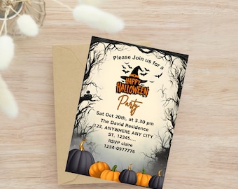Editable Pumpkin Carving Party Invitation: Halloween Invite Template (Digital Download)