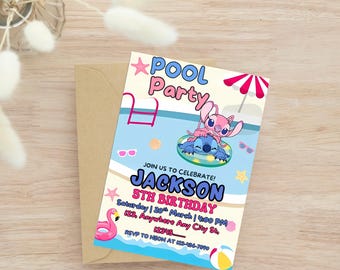 Stitch Pool Party Invitation: Editable Birthday Invite (Digital File 5x7