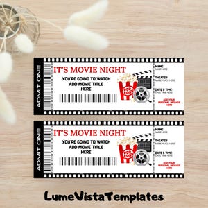 Printable MOVIE Gift Tickets. Cinema Themed Gift Reveal Ticket. Printable boarding pass. Instant Download. Movie Ticket Birthday Party