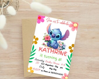 Stitch and Angel Birthday Invitation: Editable Digital Party Invite (5x7)