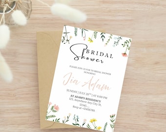 Blush Floral Bridal Shower Invitation: Elegant Peach & Pink (Editable Template, Digital Download)