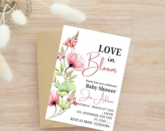 Love in Bloom Bridal Shower Invitation: Floral Template (Editable, Digital Download 5x7")