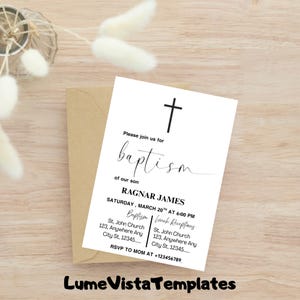Baptism Invitation Template, Minimalist Baptism Invitation, Baptism Invitation Instant Download, Simple Baptism Invite