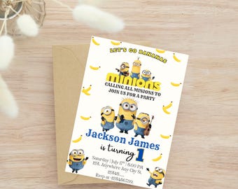 Plantilla imprimible de invitación de cumpleaños de Minions: invitación editable (5x7) (descarga digital)