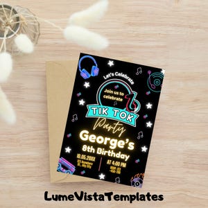 TikTok birthday invitation, tik tok invite, printable editable party invite template, blogger party, tik-tok music party