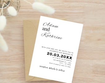 Editable Minimalist Wedding Invitation Template, Modern Wedding Invite, Elegant Printable Details, Instant Download