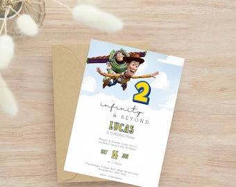 Sjabloon aquarel Toy Story verjaardagsuitnodiging: bewerkbare afdrukbare uitnodiging (direct downloaden)