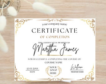 Editable Certificate of Completion Template: Printable Training Award (Canva Template)