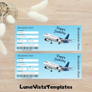 Editable Boarding Pass Template, Printable Personalized Airline Ticket, Birthday Surprise Ticket, Canva Template, Instant Download