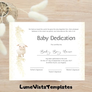 Baby Dedication Certificate Template, Child Dedication Certificate, Baby Christening Certificate, Canva Template, Instant Download