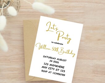 50th Birthday Invitation Template, Minimalist Design (Digital Download)