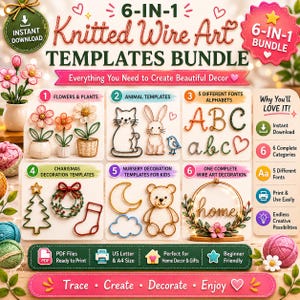 Lot de modèles d'art en fil de fer tricoté, motifs artistiques en fil de coton tricoté, fleurs, animaux, lettres de l'alphabet, décoration de Noël, enseignes de chambre de bébé, cours complet