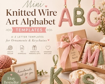 Mini Wire Art Alphabet Vorlagen PDF, 5 Schriftarten A-Z, gestrickte Wire Art Muster, personalisiertes Namensschild, digitaler Download
