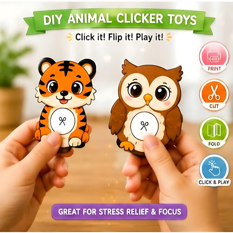 DIY Animal Clicker Templates, Printable Paper Craft, Sensory Fidget Toy ...