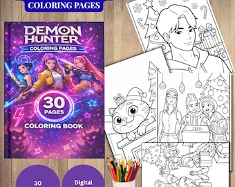 KPOP Demon Hunters Coloring Book Printable, 30 Huntrix Saja Boy Anime Pages for Kids
