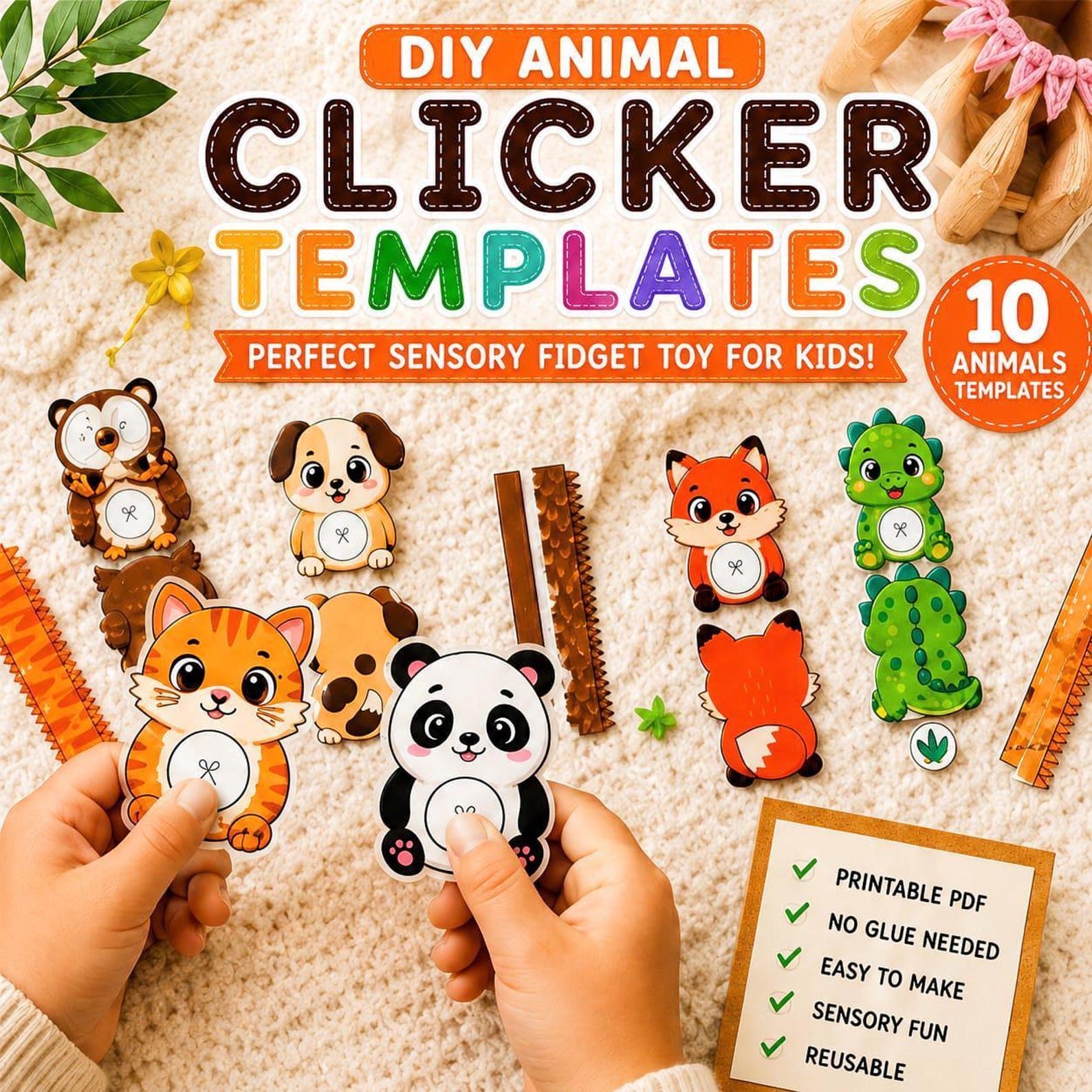 DIY Animal Clicker Templates, Printable Paper Craft, Sensory Fidget Toy ...