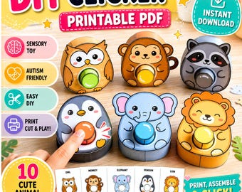 DIY Clicker Toy Printable, Animal Paper Craft, Sensory Fidget Toy (PDF)