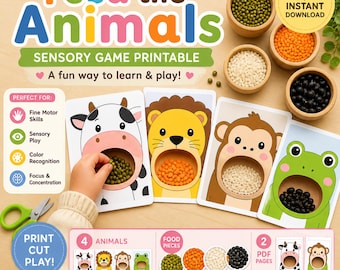 Feed the Animals Sensory Game Printable, Fine Motor Skills Toy (PDF Download)