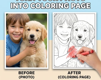 Custom Photo Coloring Page, Pet Line Art Keepsake (Digital Download)