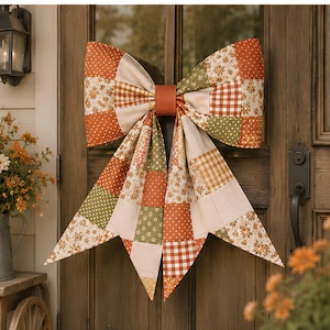 Patchwork Quilted Bow Sewing Pattern PDF, Large Fabric Bow Tutorial, DIY Front Door Decor, Farmhouse Wreath Bow, Instant Download