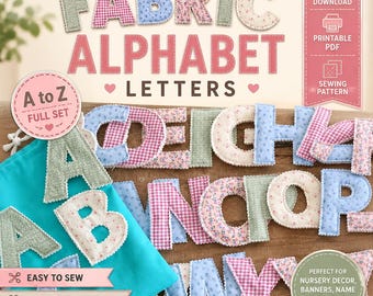 Tygbokstäver sömnadsmönster PDF | Uppstoppad plysch ABC-mönster | A–Ö alfabetsmallar | 4 storlekar (7,5–15 cm) | Barnrumsinredning DIY