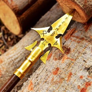 Handmade Viking Spear with Brass Runes | Norse-Inspired Decorative Spearhead | Spear for Collectors, LARP & Cosplay | Birthday Gift For Him