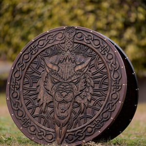 Handmade Viking Wolf Shield | Norse Round Shield With Fenrir Wolf Design | Medieval Shield For LARP, Cosplay & Wall Decor | Gift For Him