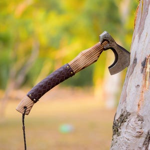 Hand-Forged Viking Axe: Engraved Carbon Steel Blade, Ash Wood Handle
