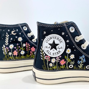 Custom Embroidered Converse high tops, Small Flower Embroidered Converse Shoes, Floral Embroidered Sneakers Custom, Unique Gifts for Her