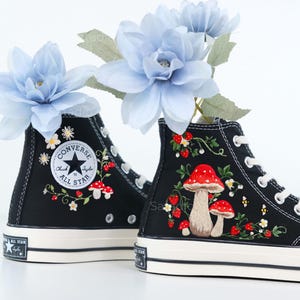Custom Converse Chuck Taylor Mushrooms Embroidered Converse Shoes, Mushrooms Embroidered Sneakers, Mushrooms Embroidered Converse Custom