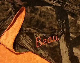 Camouflage Baby Blanket- Camo and Orange- Realtree Baby Blanket- Camo Nursery- Camo Baby-Real Tree Camo- Embroidered Blanket
