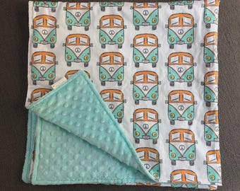 VW Bus Baby Blanket - Hippie Minky Blanket, Cotton Fabric
