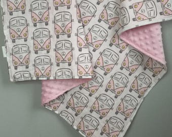VW Bus Baby Blanket – Hippie Cotton Minky Dot Blanket