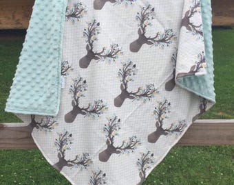 Deer Antler Minky Baby Blanket – Woodland Crib Bedding