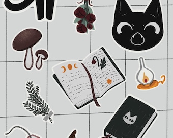 Black Cat Witch Sticker Sheet