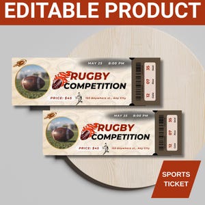 Billet de compétition de rugby beige rouge noir, illustratif de billet de sport, entrée à un événement, billet de collection, cadeau pour un fan de rugby, billet de sport, match