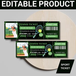 Schwarz-Grün-modernes Tennissportticket, Eintritt für Tennisveranstaltungen, Eintritt für Sportspiele, Tennisfanticket, Zugang zu Tennisveranstaltungen, Sportticket