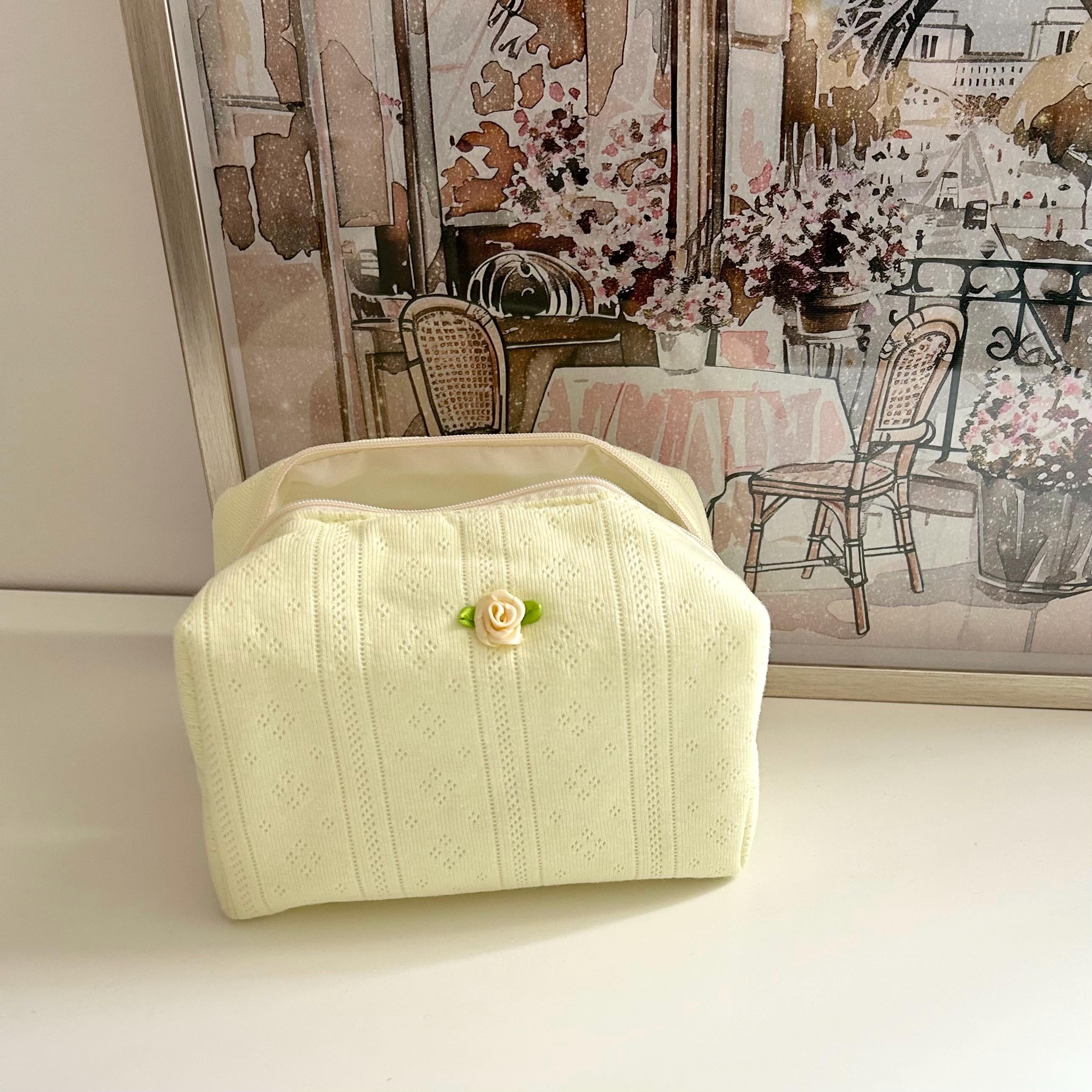 Butter Yellow Rose Dainty Cotton Cosmetics Zipper Pouch