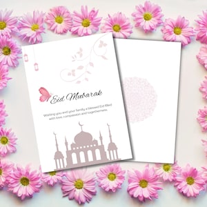 Cartões imprimíveis Eid Mubarak | Cartões de felicitações islâmicos minimalistas | Download digital de presentes islâmicos