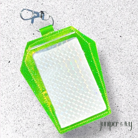 Green holographic Coffin Clip Badge & Card Holder Keychain