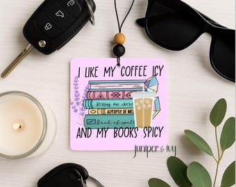 Spicy Books & Icy Coffee Car Air Freshener - Handmade Felt Freshie