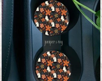 Boho floral ghosts car coaster set