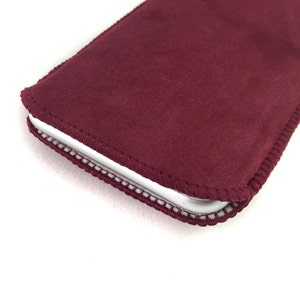 Marsala red suede phone case, made to measure; real leather