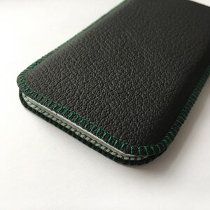 iPhone X Phonecase, charcoal grey with green Stitching image 3