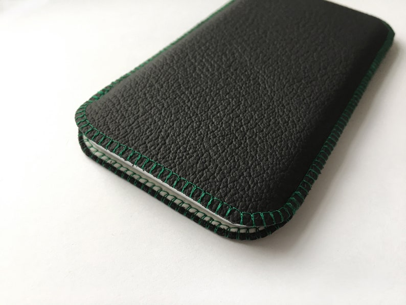 iPhone X Phonecase, charcoal grey with green Stitching image 3