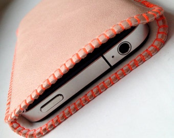 Lamb nappa pouch to measure - Rosé neon-orange