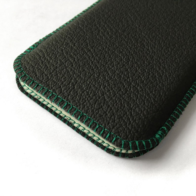 iPhone X Phonecase, charcoal grey with green Stitching image 2