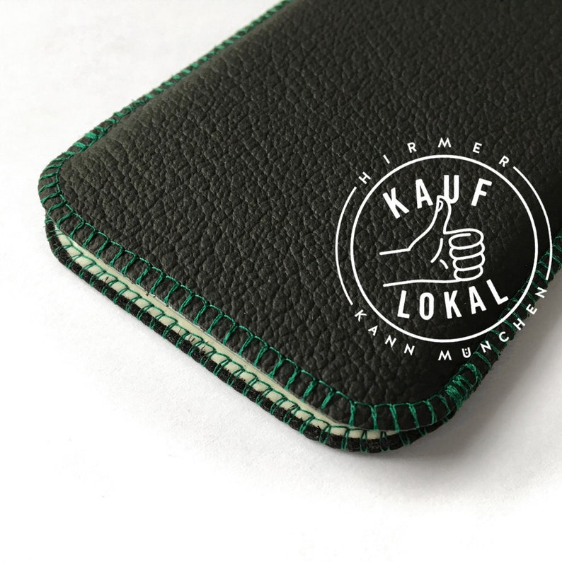 iPhone X Phonecase, charcoal grey with green Stitching image 4