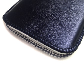 Leather Phone Case, metallic dark blue, custom-made